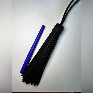 Black leather tassel purse charm